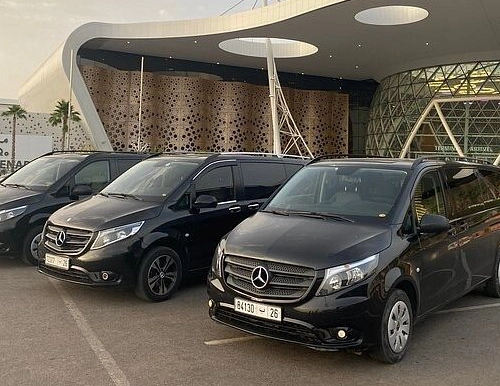 Fleet of vehicles ready to transport visitors to the Agafay Desert