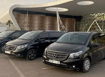 Fleet of vehicles ready to transport visitors to the Agafay Desert